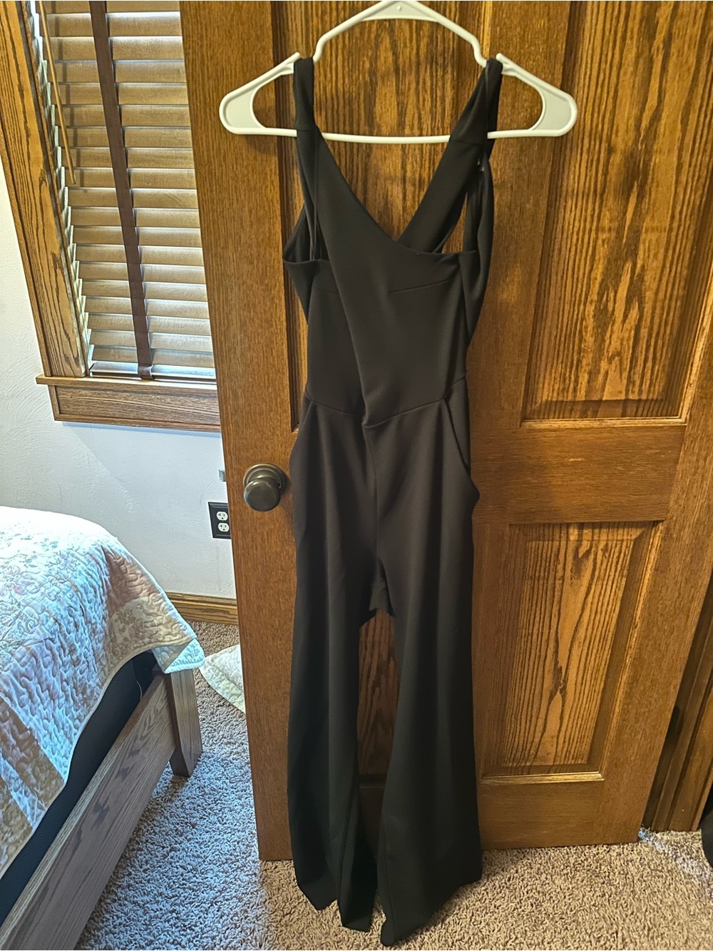 Express Black Wide-Leg Jumpsuit with V-Neck Straps